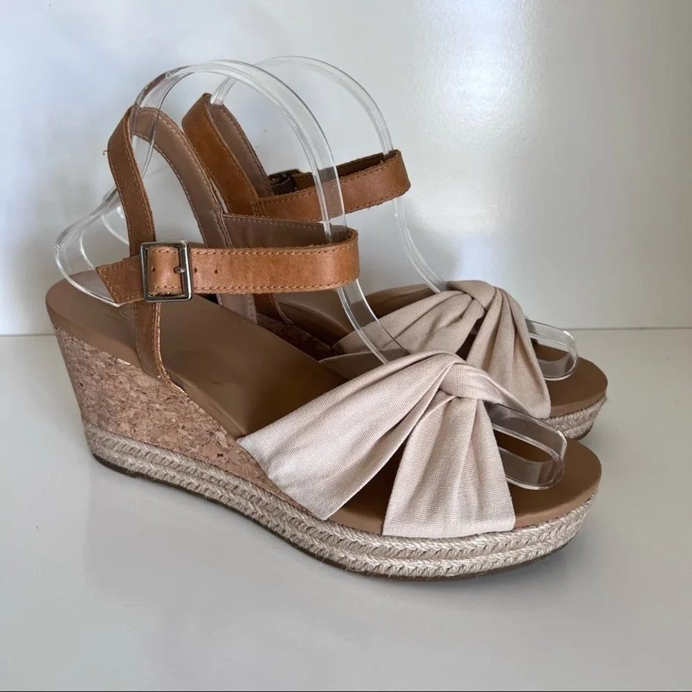 UGG Women's Tan Cork Wedge Sandals with Cream Knot Front